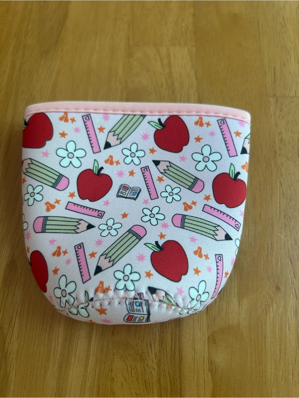 Kids Pink School-Themed Neoprene Pouch with Apple & Pencil Print